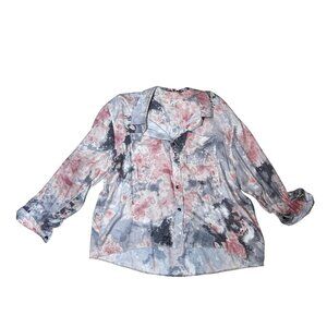 Cato Womens XL Pink & Gray Tie-Dye Button-Up Shirt Long Sleeve Lightweight 1917